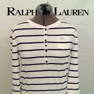 Ralph Lauren  3/4 Sleeve Blue and White Shirt